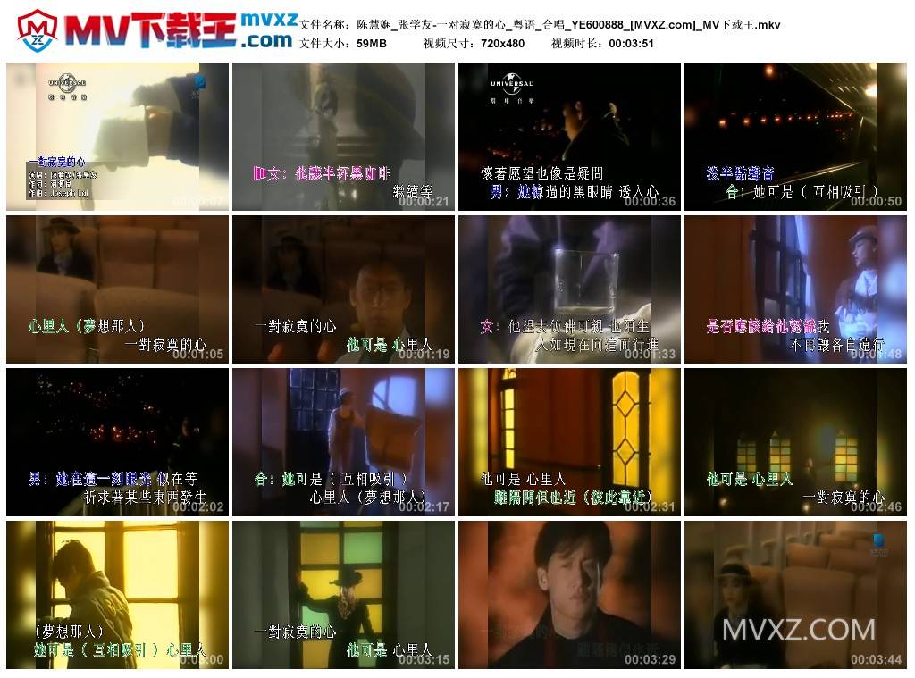陈慧娴_张学友-一对寂寞的心_粤语_合唱_YE600888